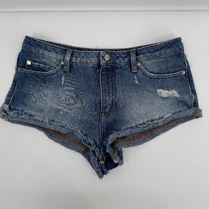 Armani Exchange Jean Shorts Women 28 Blue Denim Cut Off Distressed Mid Rise